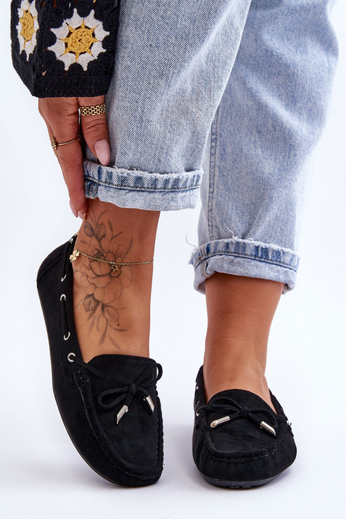 Жіночі замшеві лофери чорні Si Passione