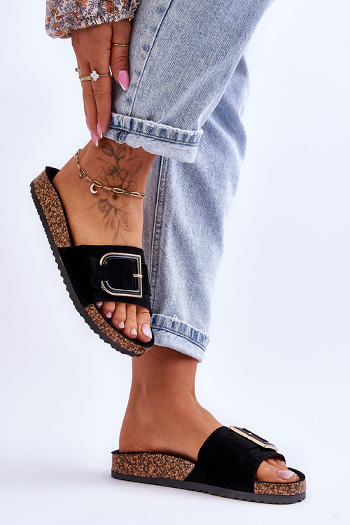 Жіночі замшеві тапочки на платформі чорні Festil