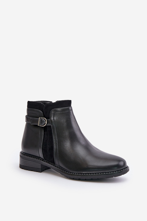 Теплі жіночі ботильйони на низькому ходу та блискавці з екошкіри Taitha чорного кольору