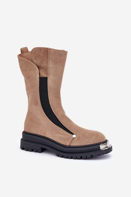 Чоботи на підборах з флісовою підкладкою, бежеві Palimra