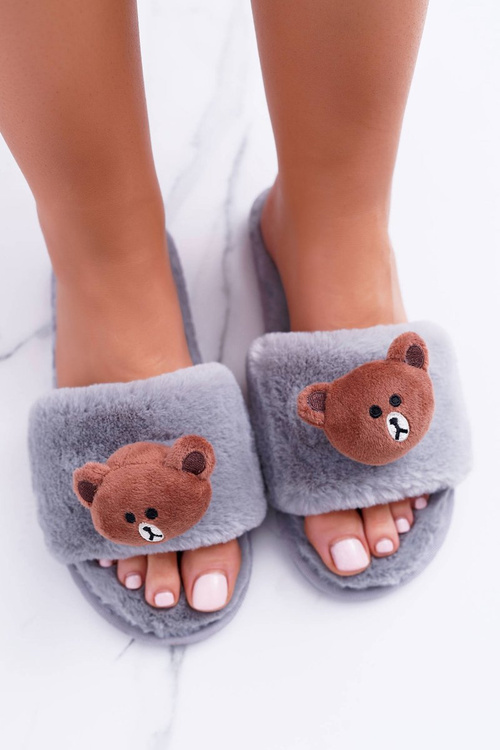 Жіночі сірі плюшеві шльопанці з ведмедиком Lu Boo