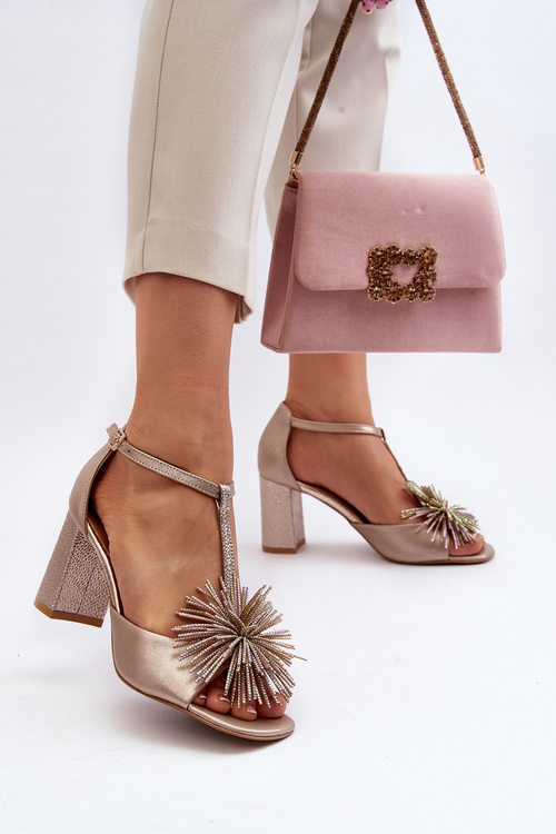 Шкіряні босоніжки з декором на каблуці Laura Messi 2758 Gold