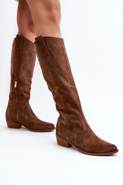 Zazoo 3427 Жіночі замшеві ковбойські чоботи коричневого кольору