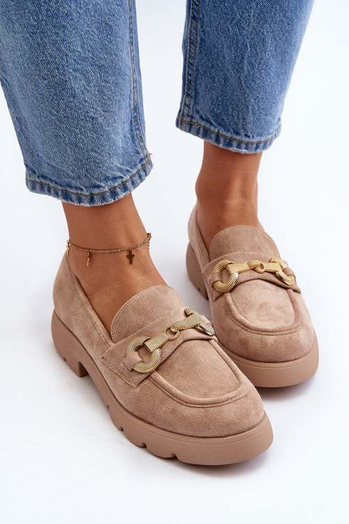 Жіночі бежеві лофери з прикрасами Railenes