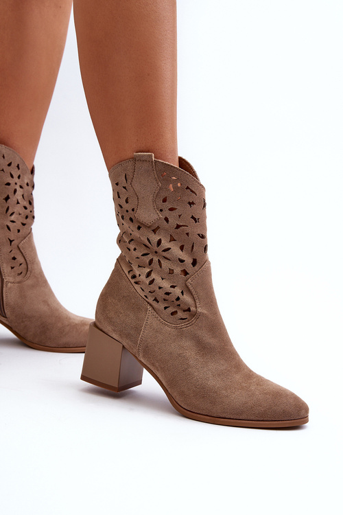 Замшеві ботильйони з вирізом на каблуці темно-бежевого кольору Irvelame