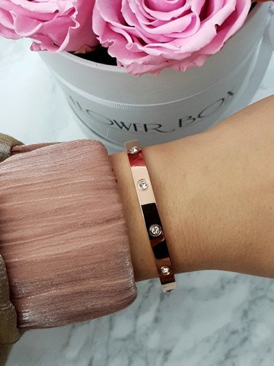 Жіночий сталевий браслет з цирконієм, рожеве золото 6 мм Valerii