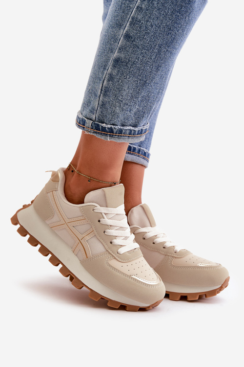 Кросівки Жіноче спортивне взуття на шнуровці на платформі Бежеві Mialunae