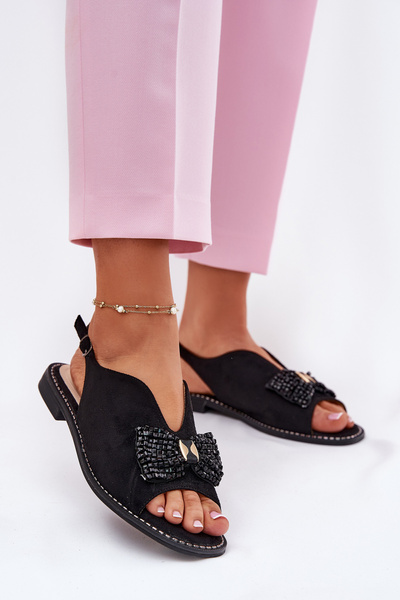 Жіночі Сандалі З Бантом На Плоскому Каблуці S.Barski KV51-014 Чорні