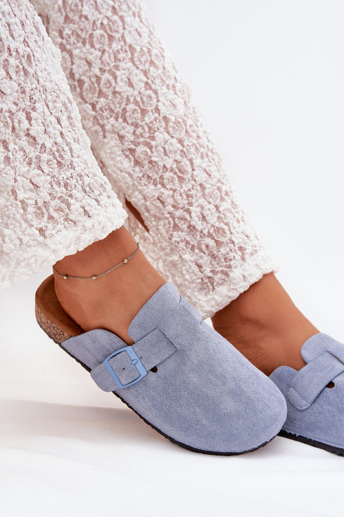 Жіночі кломпи та на корковій платформі з пряжкою сині Klarae