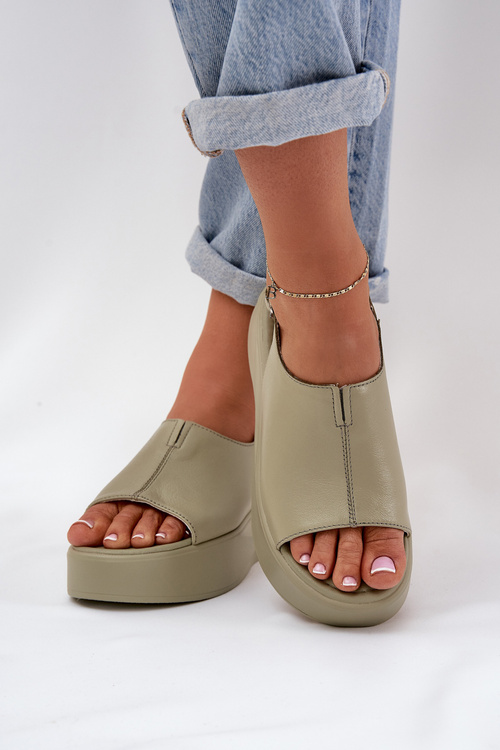 Шкіряні Жіночі Сандалі На Платформі D&A SJ2301-2 Зелені