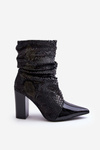 Чоботи зі змійовим візерунком і каблуком Чорні Casima