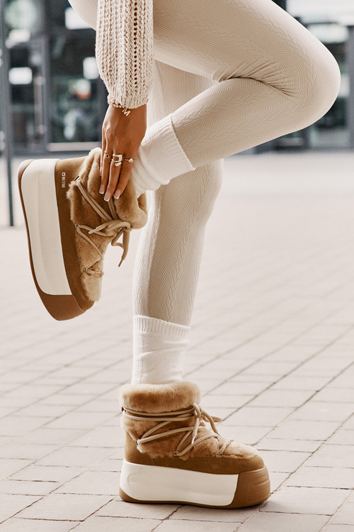 Шкіряні жіночі зимові черевики на товстій підошві з хутром Big Star OO274A207 Коричневий