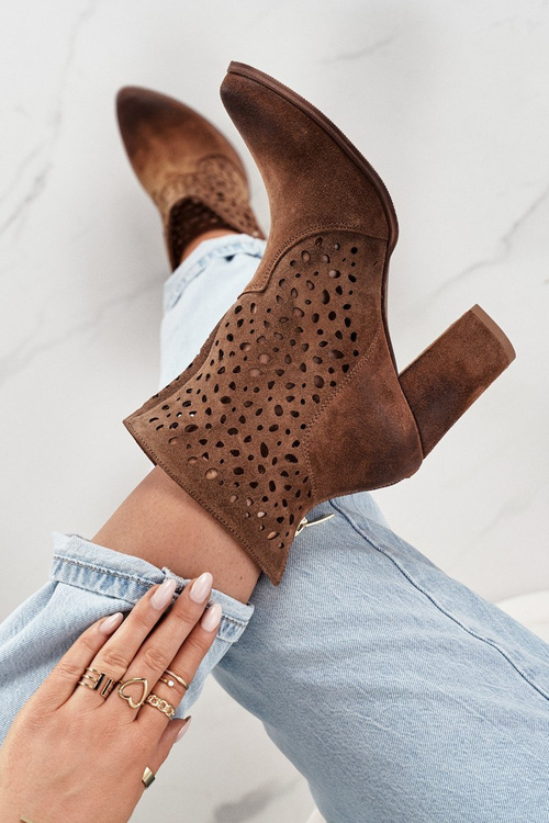 Ажурні Чоботи На Постійку Замшеві Exquisite 1219 Cognac