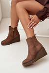 Утеплені ботильйони на платформі з еко-замші коричневі Mavona