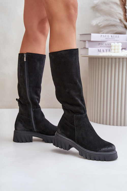 Замшеві теплі чоботи чорні Zazoo 70145