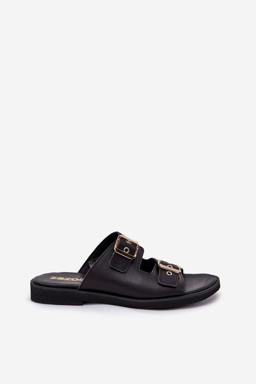 Шкіряні Плоскі Сандалі З Пряжками Zazoo 3020 Чорні