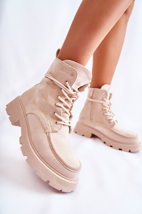 Жіночі замшеві чоботи на зав'язках бежеві Vanita