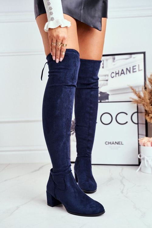 Чоботи жіночі Sergio Leone з лайкри темно-сині KZ281