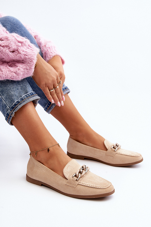 Жіночі лофери з ланцюжком бежевого кольору Ambrise