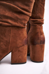 Жіночі чоботи на високому каблуці з еко-замші Верблюжого кольору