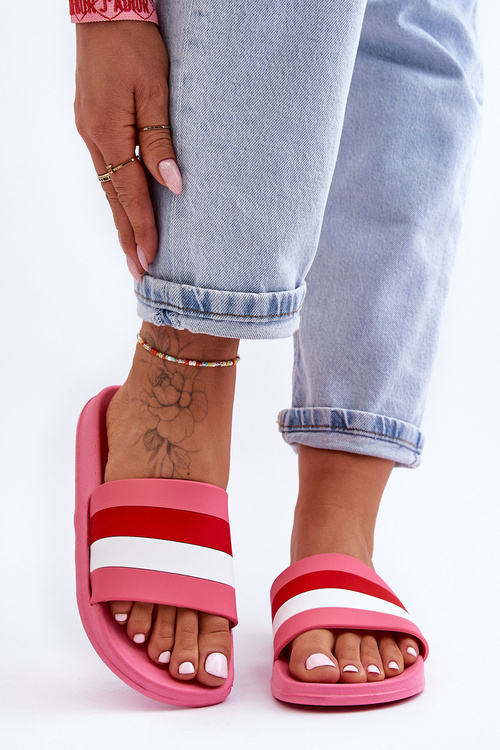 Жіночі смугасті тапочки темно-рожеві Vision