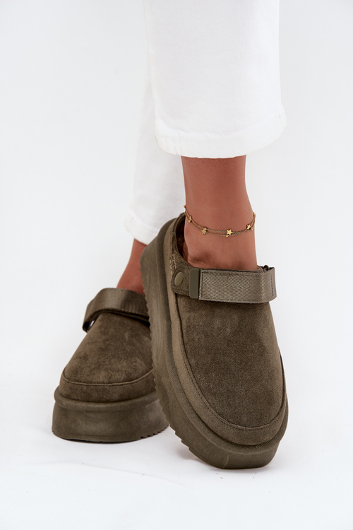 Жіночі зимові чоботи на платформі з велкро темно-зелені Jorielle