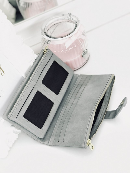 Великий жіночий сірий гаманець із золотою фурнітурою