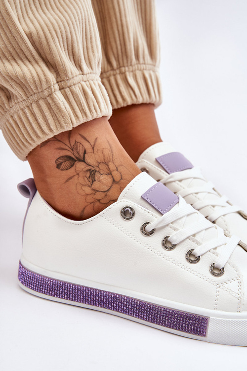 Жіночі низькі кросівки з форсунками біло-фіолетові Demira