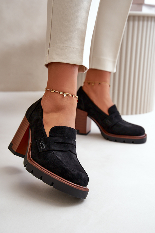 Жіночі човники на високих підборах і платформі з чорної еко-замші Vinceza 58105