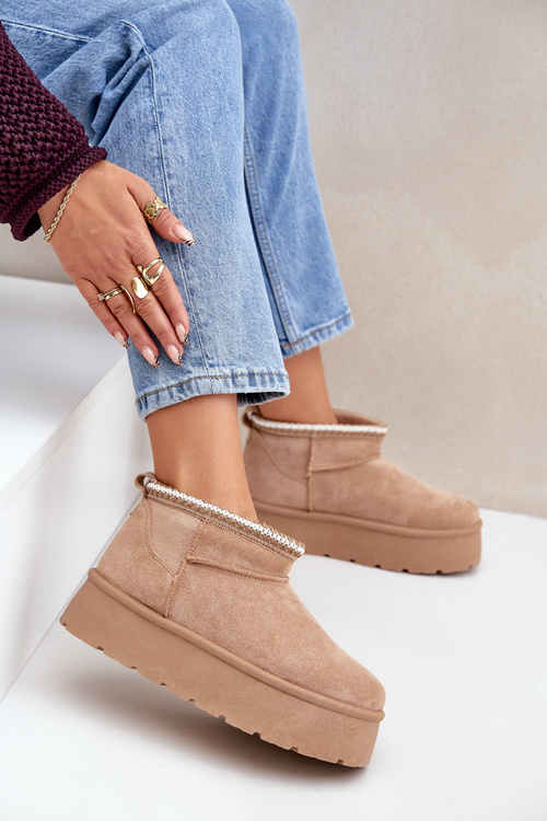 Снігоступи на платформі з декоративною вишивкою бежеві Heslania