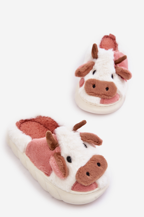 Дитячі пухнасті тапочки з мотивом корови, рожевий таморрін