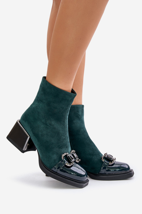 Елегантні жіночі чоботи на підборах з декором Темно-зелені MR880-127
