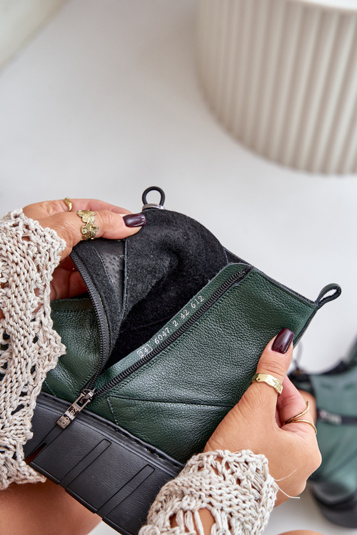 Темно-зелені шкіряні ботильйони Zazoo 60472 на платформі та танкетці