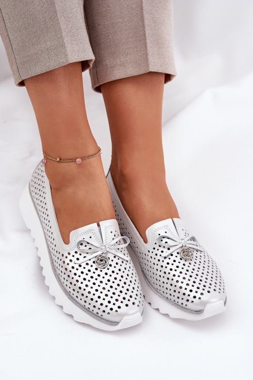 Жіночі Напівчеревики З Ажурного Шкіри З Природної Шкіри D&A LR51-631 Сріблясті