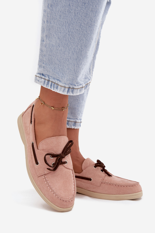 Жіноче взуття мокасини з шнурками Світло-рожеві Calivra