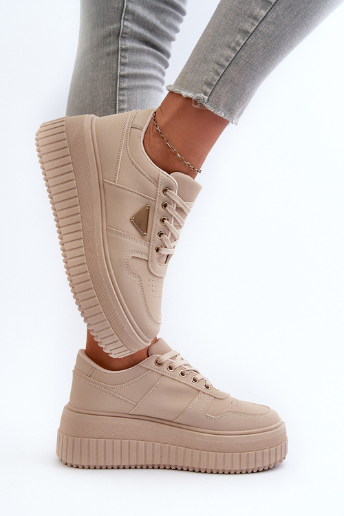 Жіночі кросівки з еко шкіри на масивній платформі бежеві Chrisstin