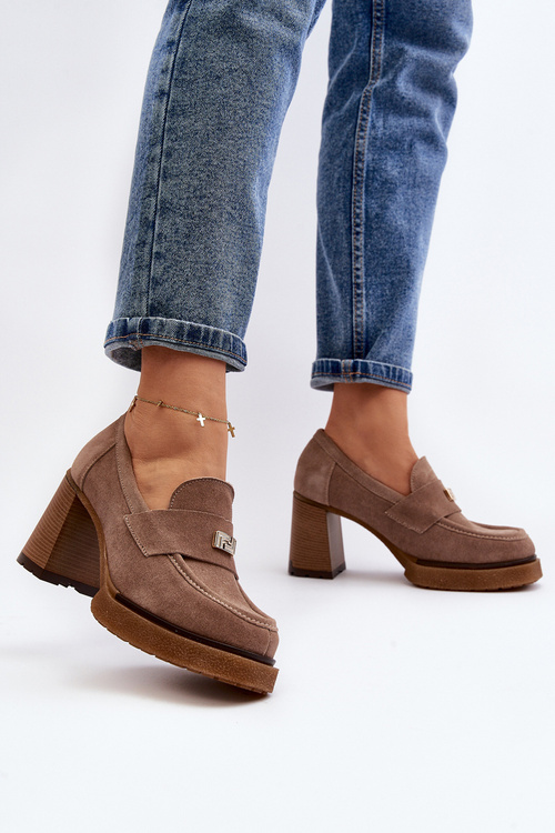 Темно-бежеві замшеві туфлі на високих підборах Zazoo 20169