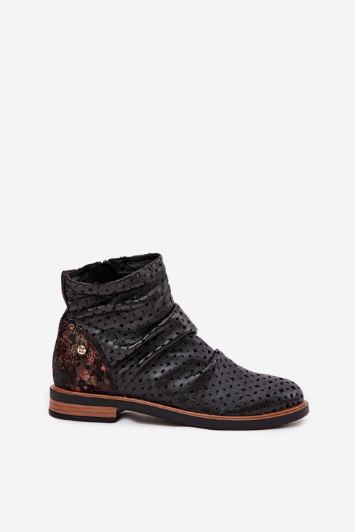 Шкіряні ботинки з ажурним візерунком Maciejka 05922-01 Чорні