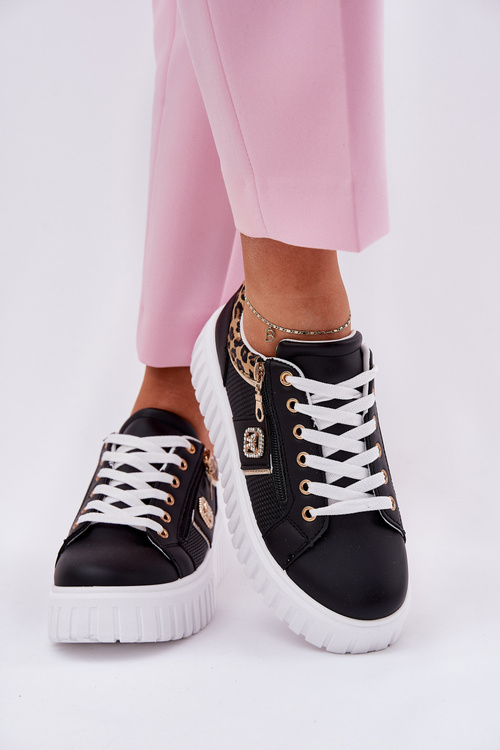 Жіноче Спортивне Взуття На Платформі З Еко Шкіри Пантера Чорні Velionna