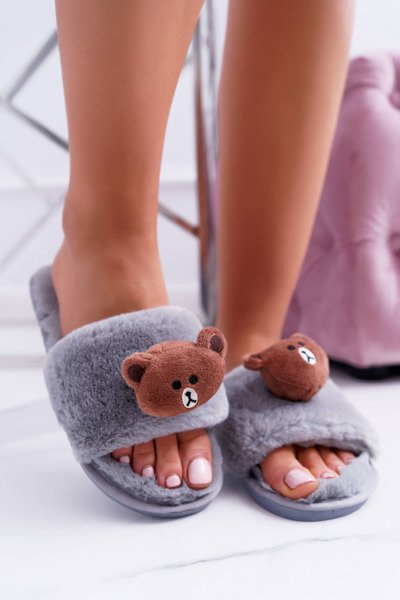 Жіночі сірі плюшеві шльопанці з ведмедиком Lu Boo