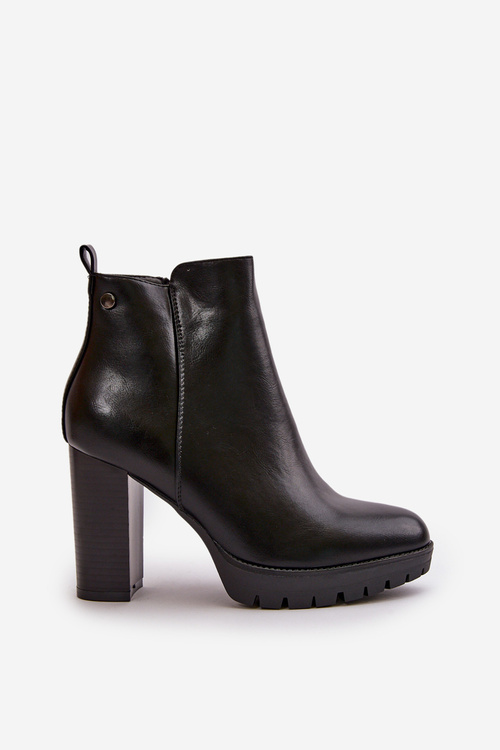 Жіночі утеплені ботильйони на високому каблуці на блискавці чорні Bioria