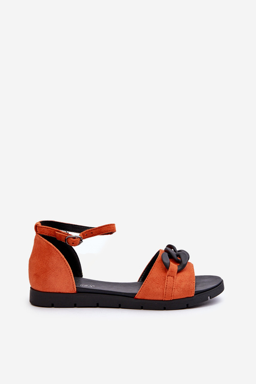 Жіночі сандалі на плоскій підошві з ланцюжком Vinceza 17320 помаранчеві