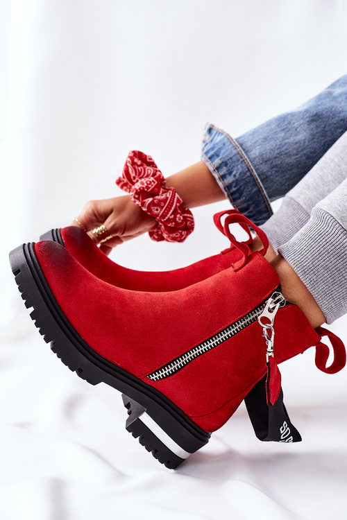 Черевики утеплені на блискавці Кортона червоного кольору