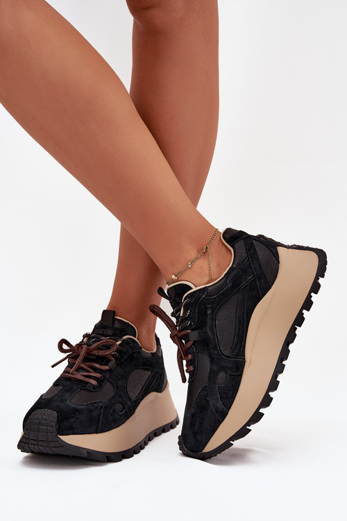 Шкіряні Кросівки На Платформі Жіночі Big Star SS274628 HI-POLY SYSTEM Чорні