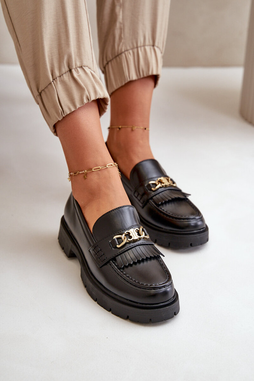 Жіночі мокасини з екошкіри з золотим декором Black Zanita