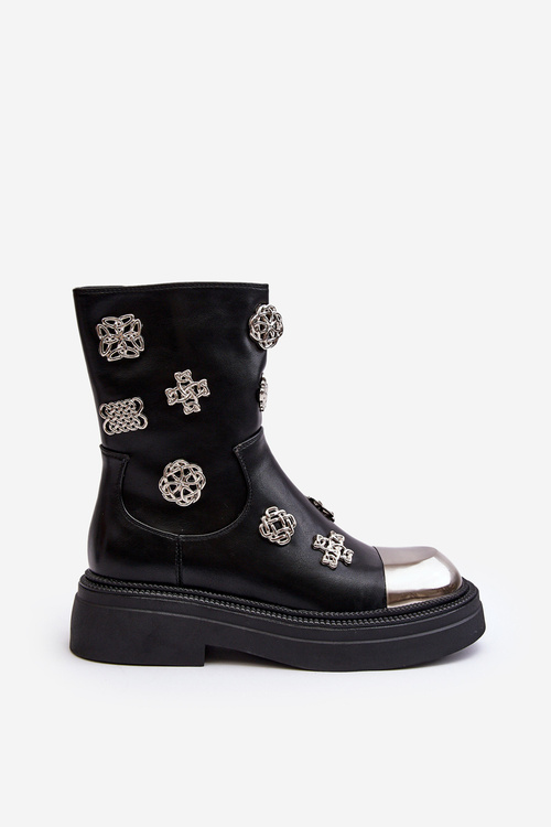 Утеплені чоботи на шкіряній підкладці з прикрасами D&A MR870-14A чорні