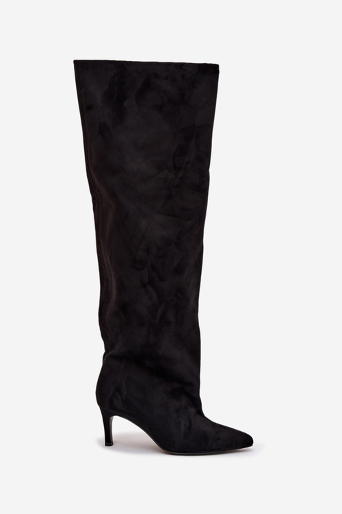 Жіночі чоботи на високому підборі без шнурівки чорні Mavilla