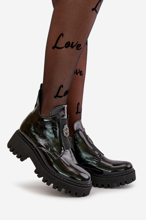 Zazoo 60451 Жіночі шкіряні ботильйони з декором лаковані чорні