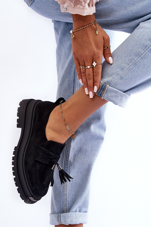 Жіночі замшеві лофери чорні Ramvli