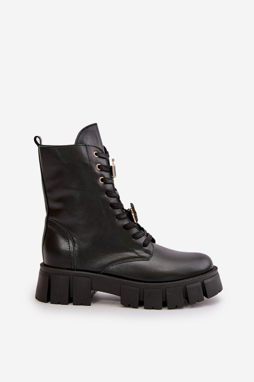 Жіночі шкіряні ботильйони робочі на шпильках чорні CheBello 4247